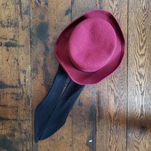 Vintage Arlin Red Wool Felt Hat//70s//Black Tie